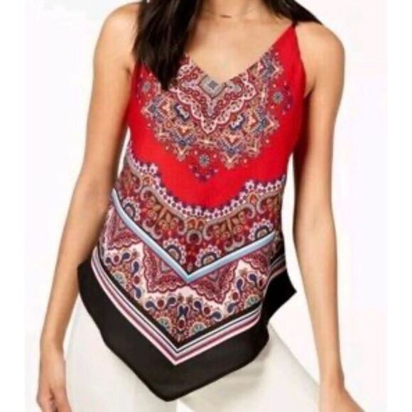 AB Studio orange medallion handkerchief style boho top size S - Picture 1 of 10